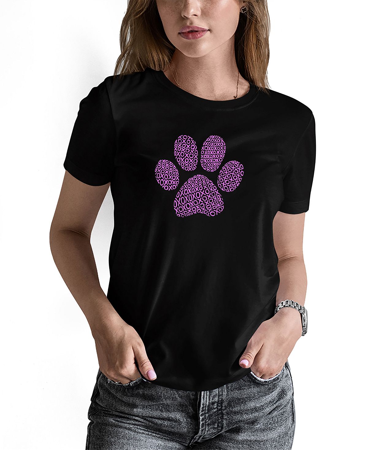 

Женская футболка xoxo dog paw word art LA Pop Art, черный