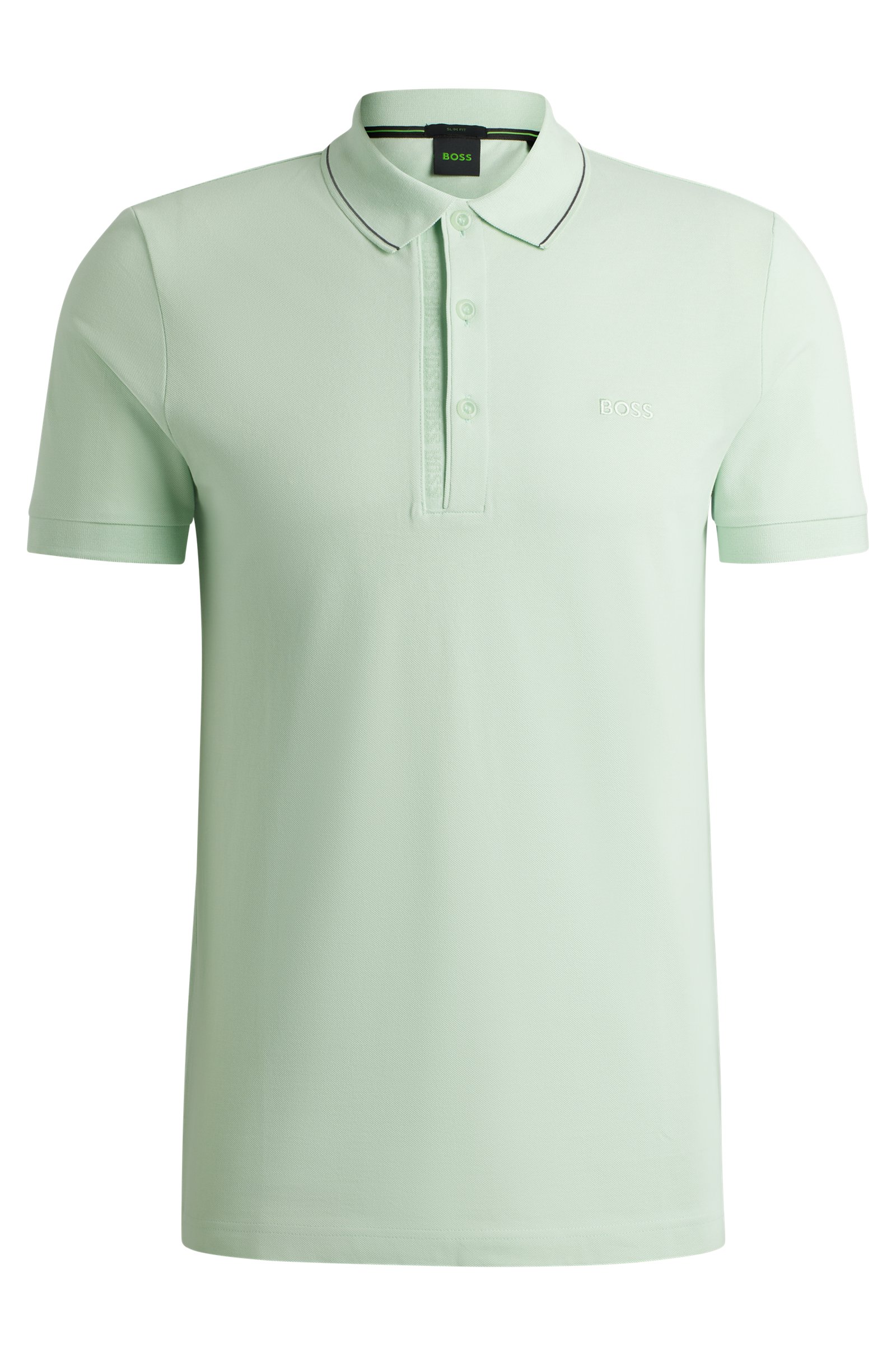 Футболка поло Boss Cotton-piqué Slim-fit With Tonal Logo, светло-зеленый
