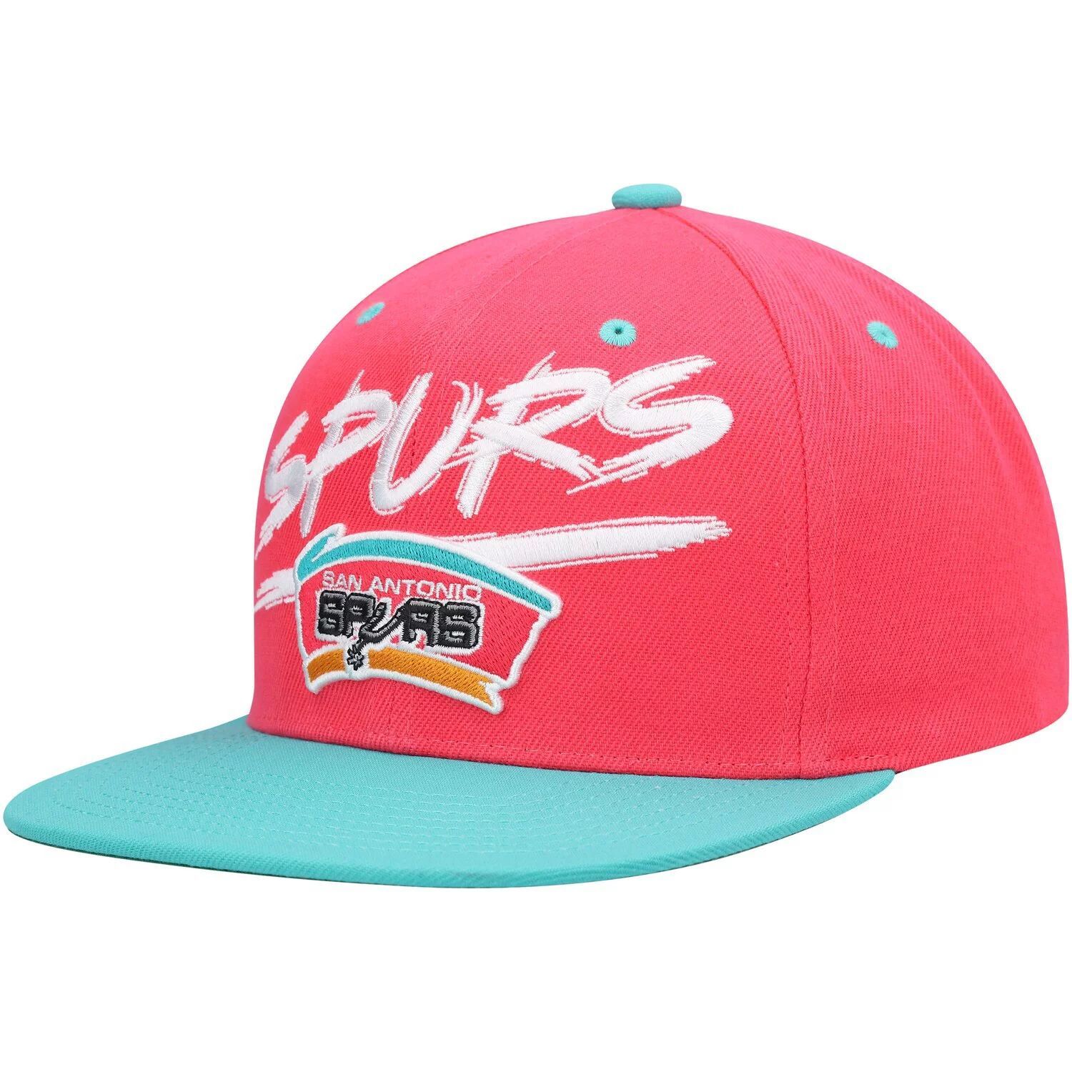 

Мужская кепка Mitchell & Ness розового/бирюзового цвета San Antonio Spurs Hardwood Classics Soul Transcript Snapback Hat