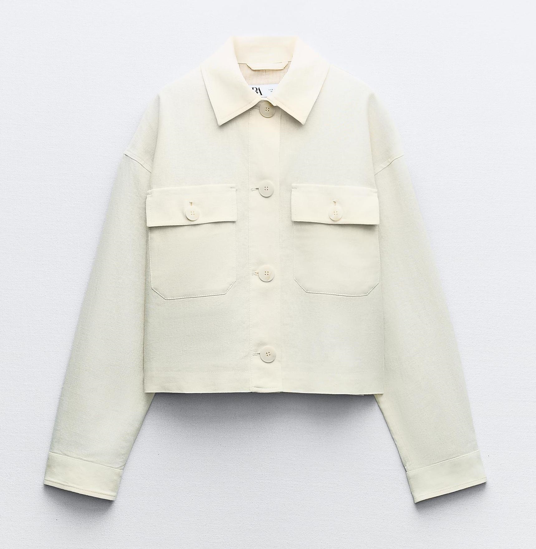 Жакет Zara Linen Blend Cropped, белый рубашка zara cropped 100% linen белый