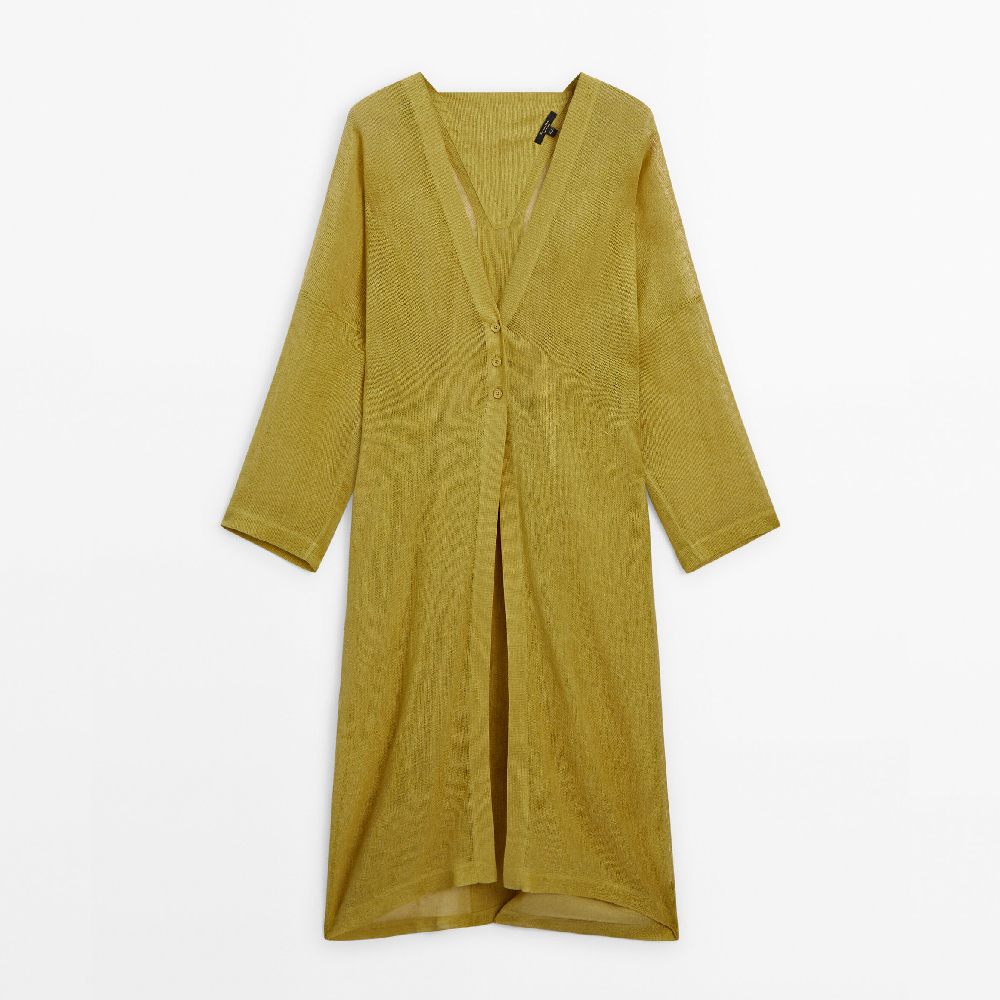 Блузка Massimo Dutti 100% Linen Maxi Oversize, оливковый новинка рубашка в китайском ретро стиле из хлопка и льна женская весенне летняя китайская блузка на пуговицах с v образным вырезом и принто
