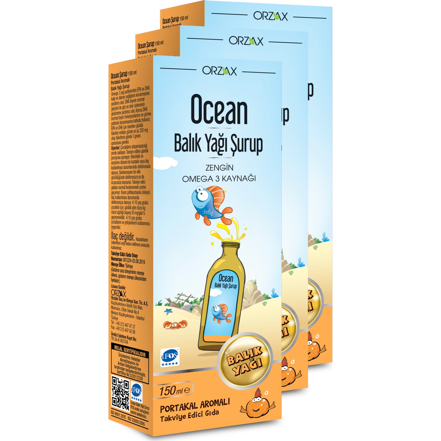 Сироп Ocean Plus Orange, 3 упаковки сироп orzax ocean omega 3 150 мл