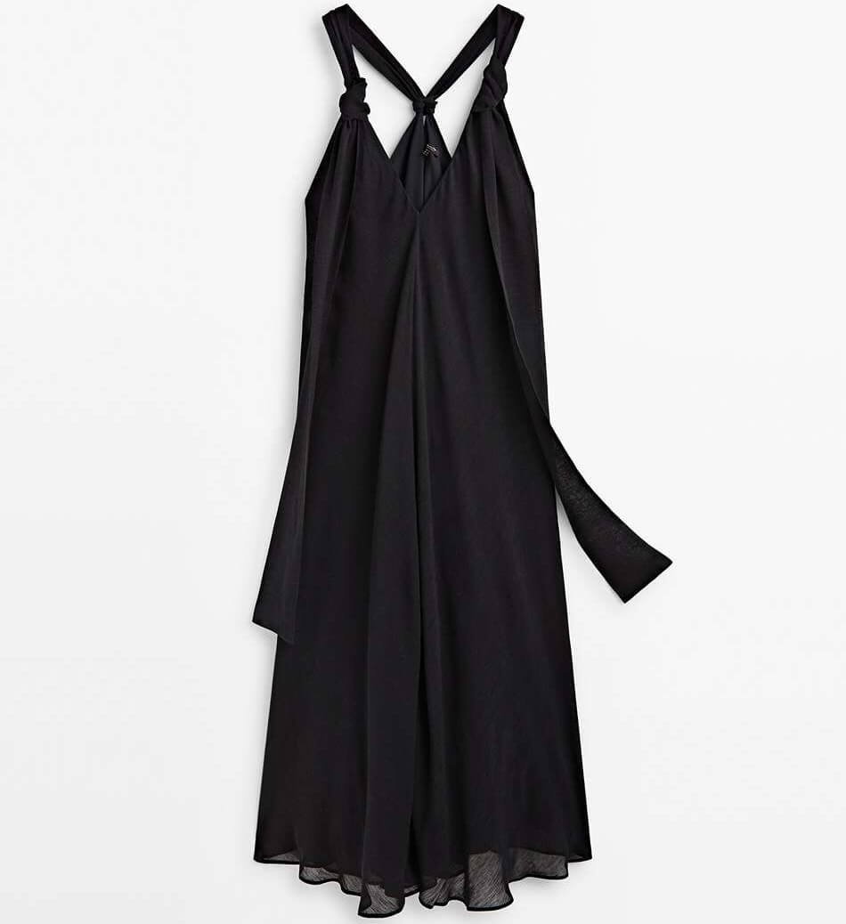 

Платье Massimo Dutti Long Linen Blend Knot Detail, черный