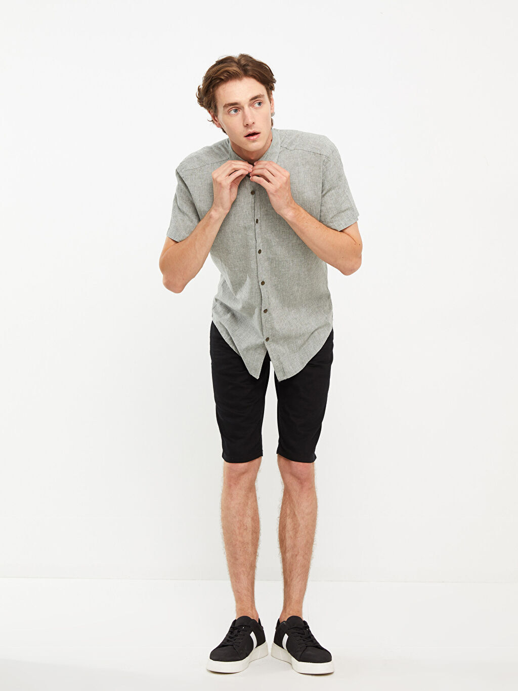 

Мужская льняная рубашка Slim Fit с коротким рукавом Dynamo