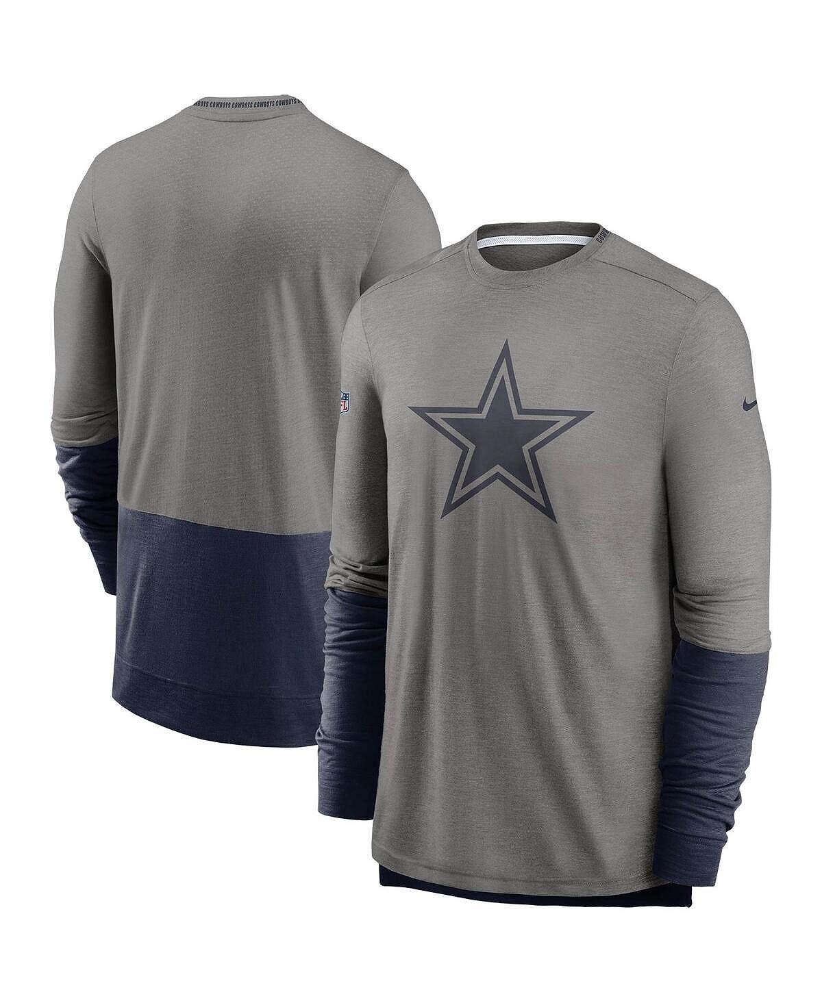

Мужская серо-темно-синяя футболка с длинным рукавом dallas cowboys sideline player performance с меланжевым покрытием Nike, мульти