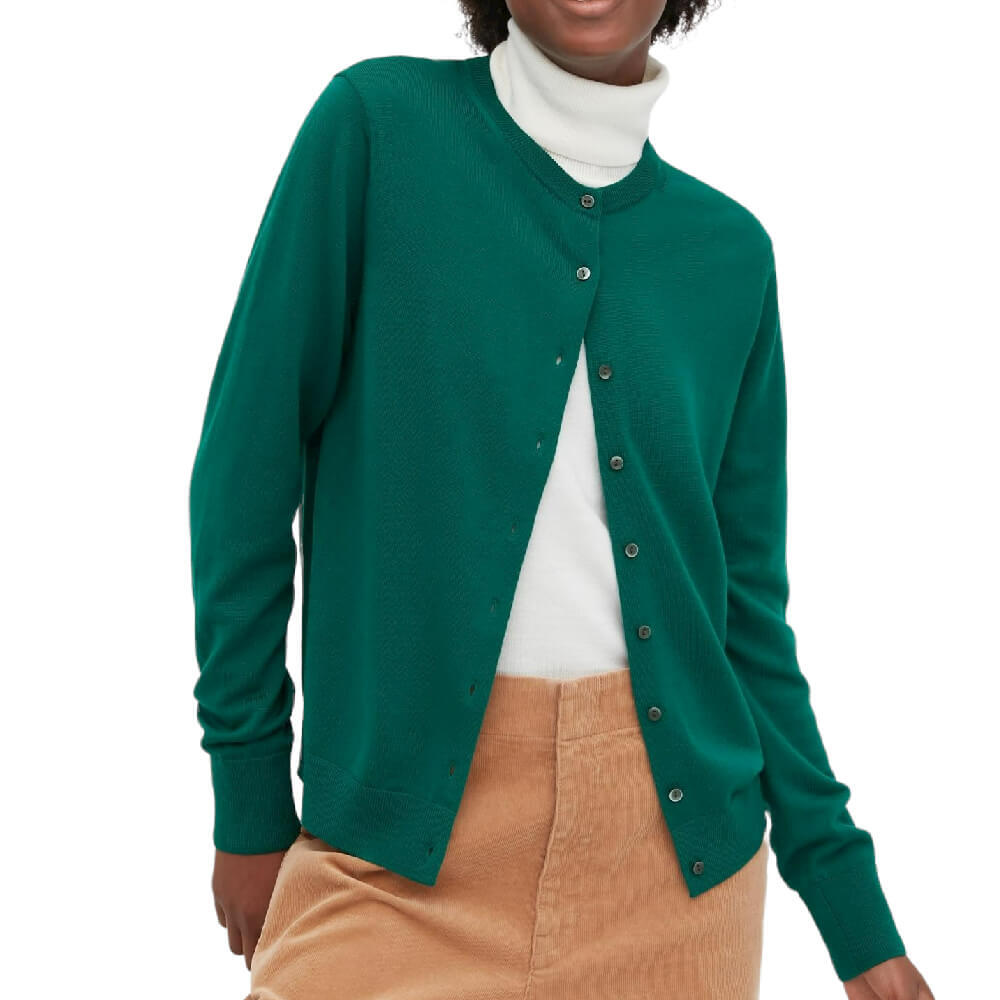 

Кардиган Uniqlo Extra Fine Merino Crew Neck, зеленый