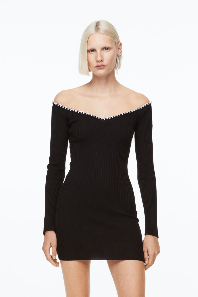 

Платье со стразами H&M, черный/стразы