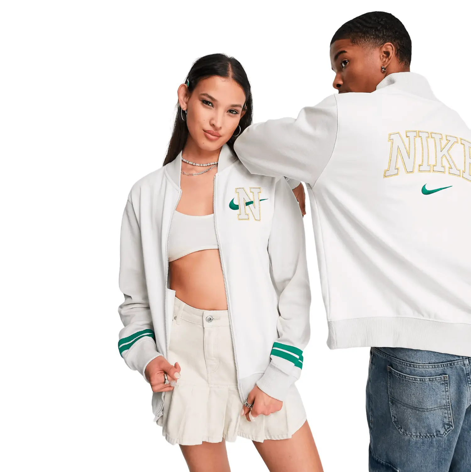 

Куртка Nike Unisex Retro Collegiate Varsity White And Green, белый