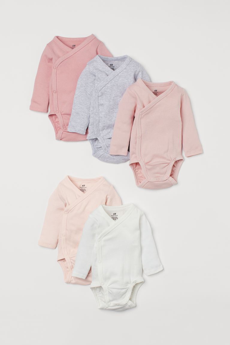 

5 боди с запахом H&M, светло-розовый/белый