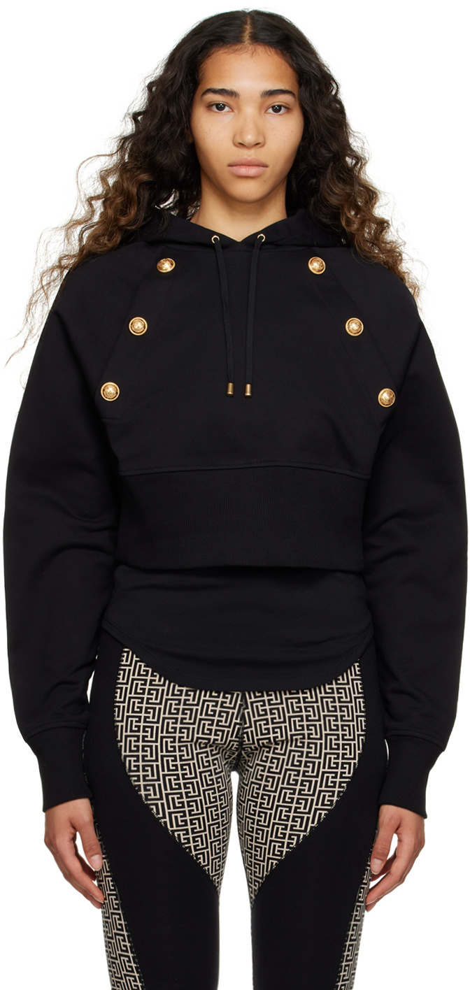 

Черный укороченный худи Balmain