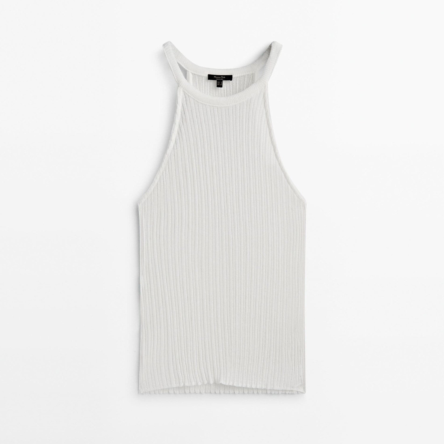 

Топ из ажурного трикотажа в рубчик с горловиной халтер Massimo Dutti, кремовый