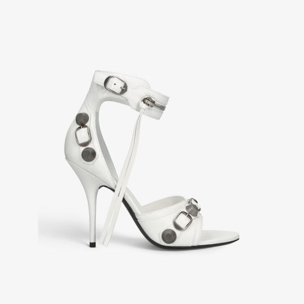 

Кожаные босоножки на каблуке Cagole 110 с заклепками Balenciaga, белый