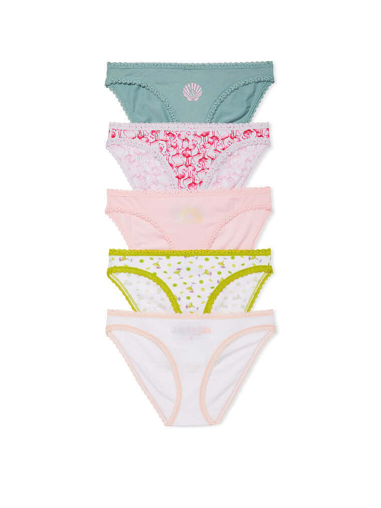 

Комплект трусов-бикини Victoria's Secret Stretch Cotton and Mesh, 5 шт., зеленый/розовый/белый