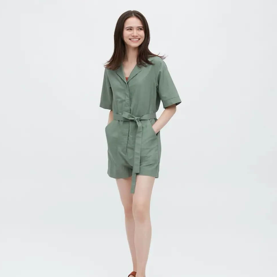 

Комбинезон Uniqlo Linen Blend Short Sleeved, зеленый