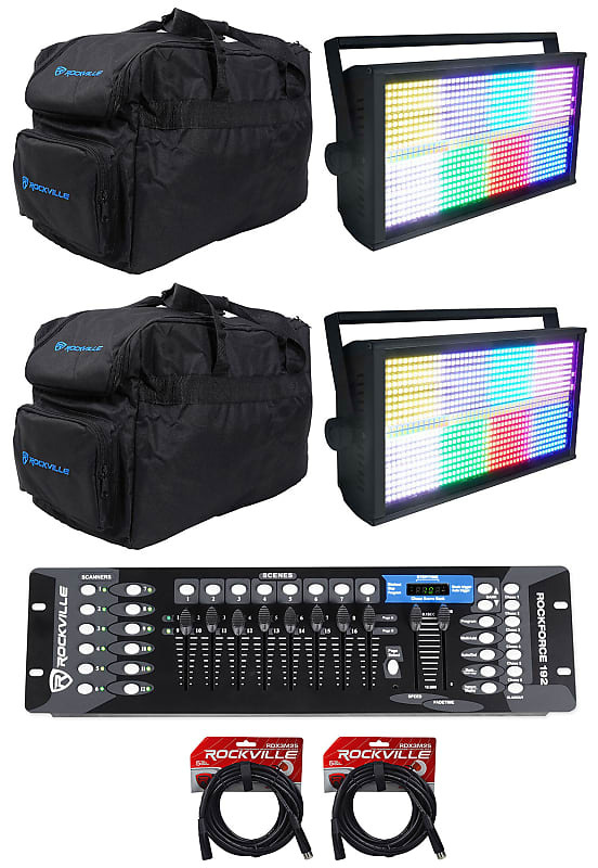 

(2) Rockville STAGE PANEL 864 RGB DMX Wash Lights + Strobe + Matrix + Controller + Bags (2) STAGE PANEL 864+RLB30+ROCKFORCE 192