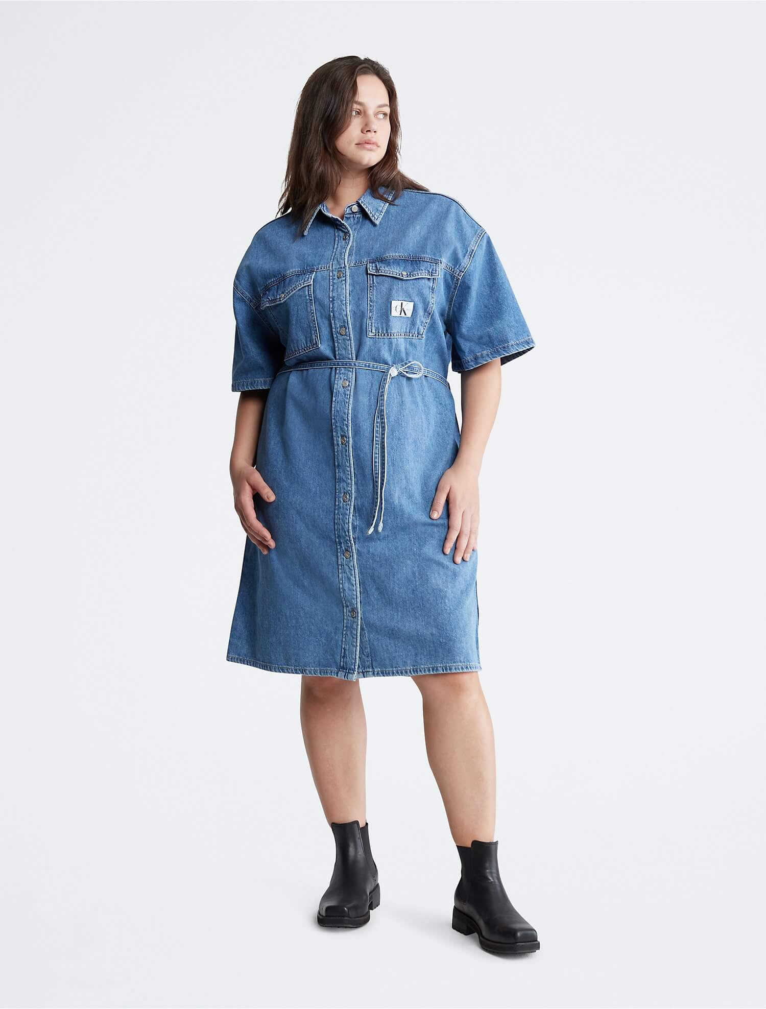 Джинсовое платье-рубашка Calvin Klein Plus Size, синий