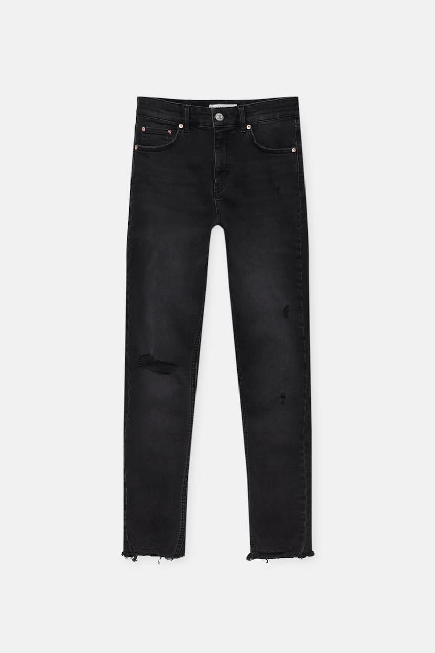 

Рваные джинсы скинни со средней посадкой Pull&Bear, черный