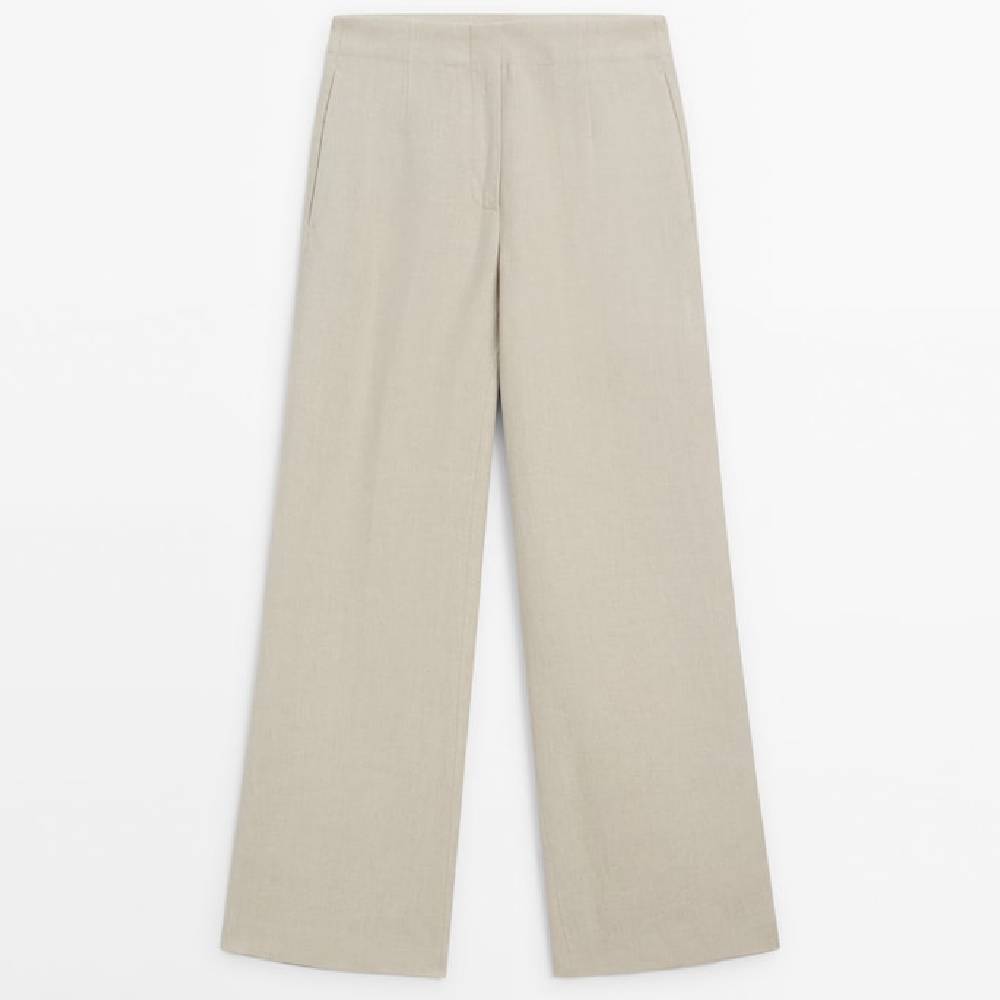 

Брюки Massimo Dutti Cropped Linen, кремовый
