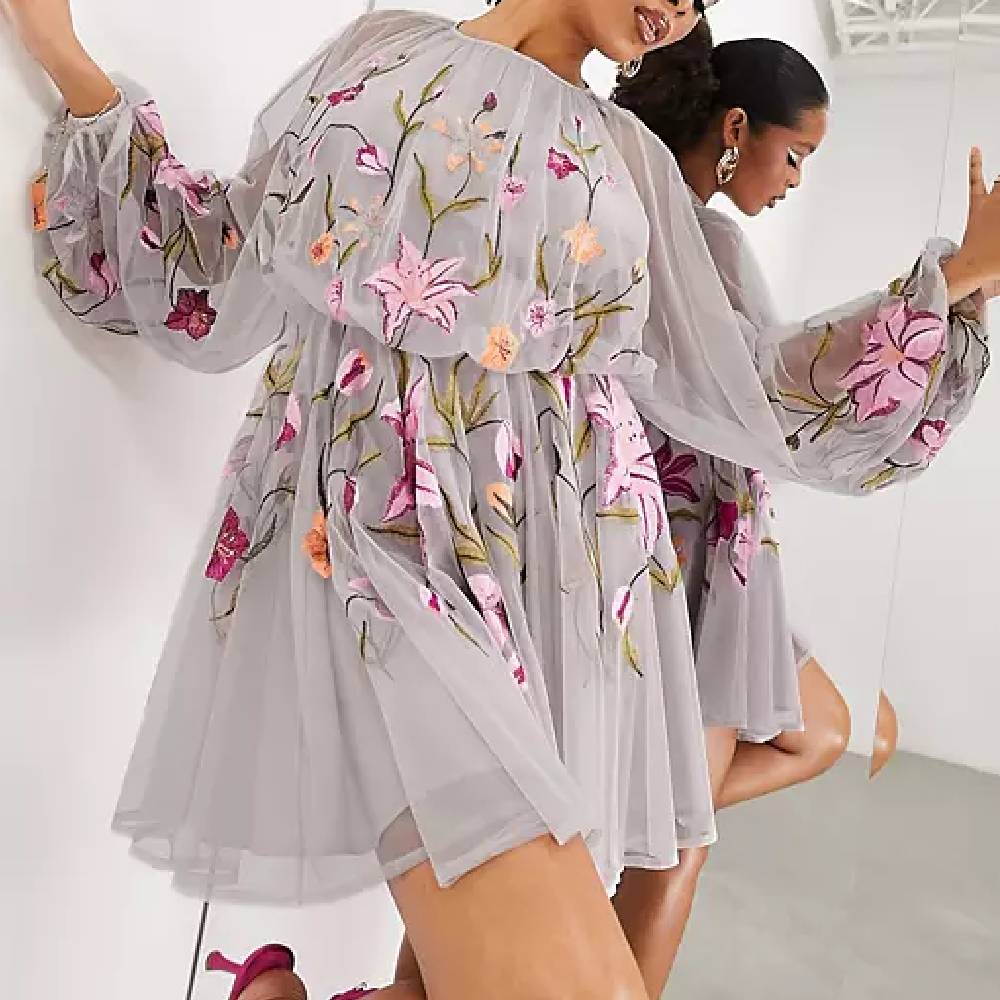 Платье Asos Edition Long Sleeved Mesh Mini, светло-розовый бледно розовое платье мини с флокированным цветочным принтом yas