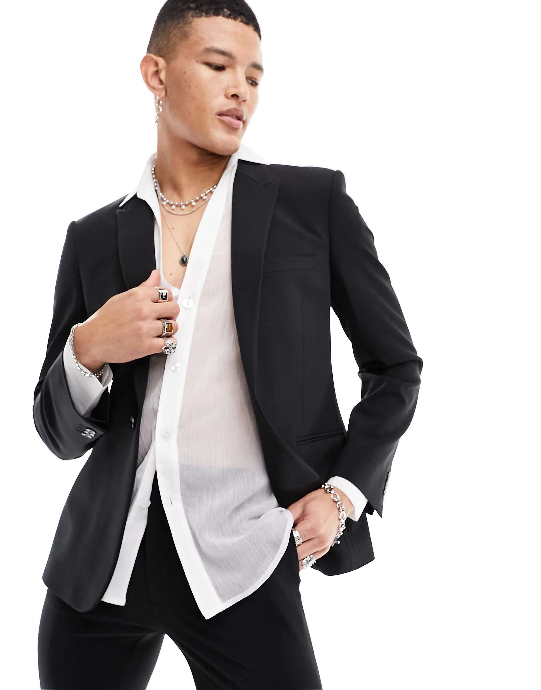 Черный узкий пиджак с застежкой ASOS