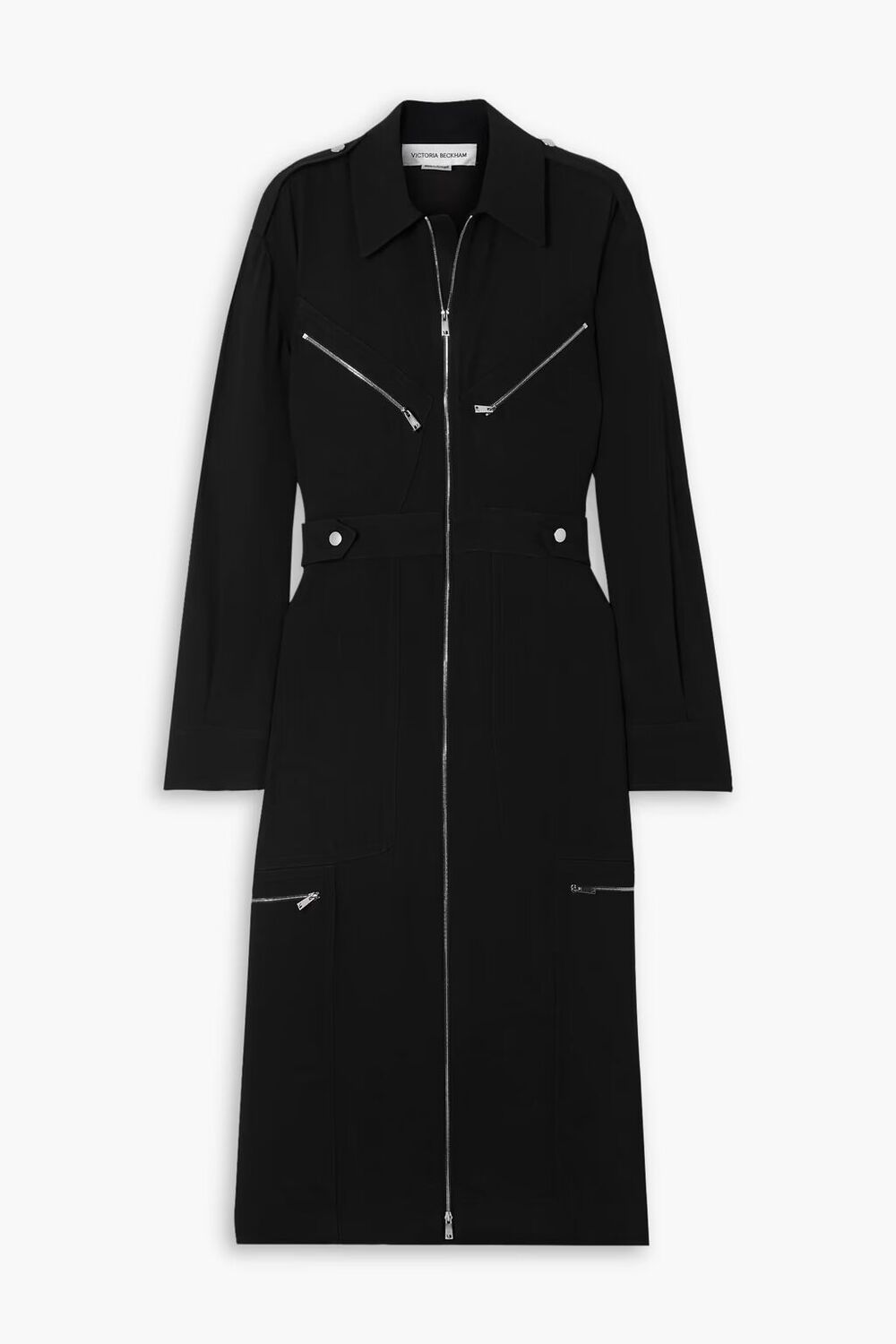 

Платье-рубашка миди из крепа с молнией Victoria Beckham, черный