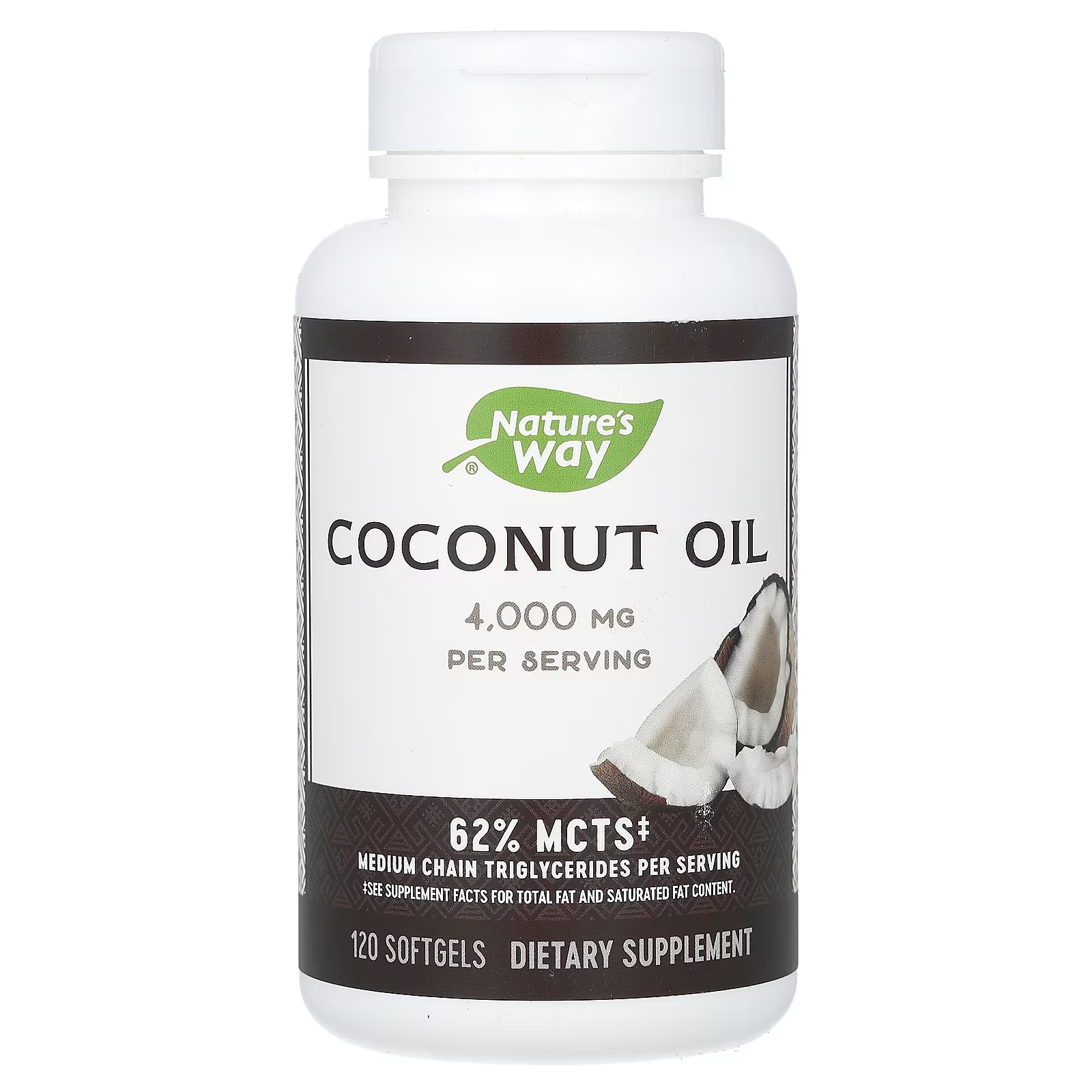 Кокосовое масло Nature's Way 4000 мг, 120 мягких таблеток кокосовое масло 1000 мг 120 мягких таблеток nutricost