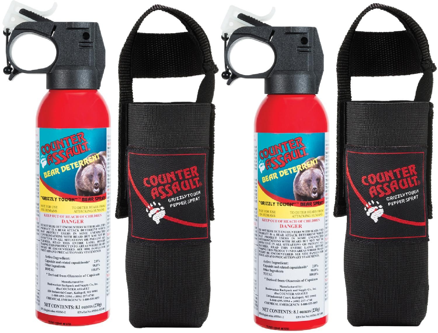 Спрей для отпугивания медведей с чехлами — выгодный пакет из 2 шт. Counter Assault кожанный чехол для перцового балончика