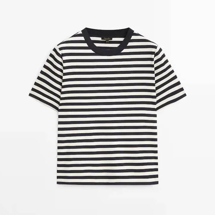 

Футболка Massimo Dutti Striped Cotton, темно-синий/белый
