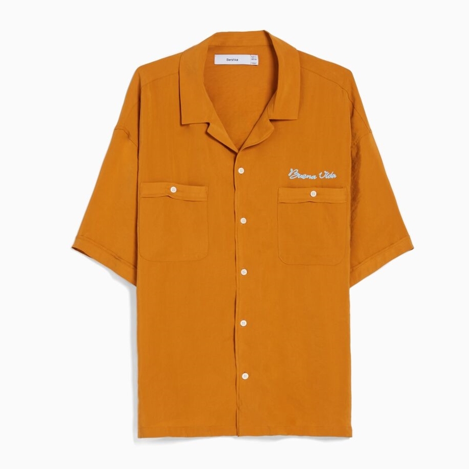 

Рубашка Bershka Short Sleeve With Back Print, оранжевый