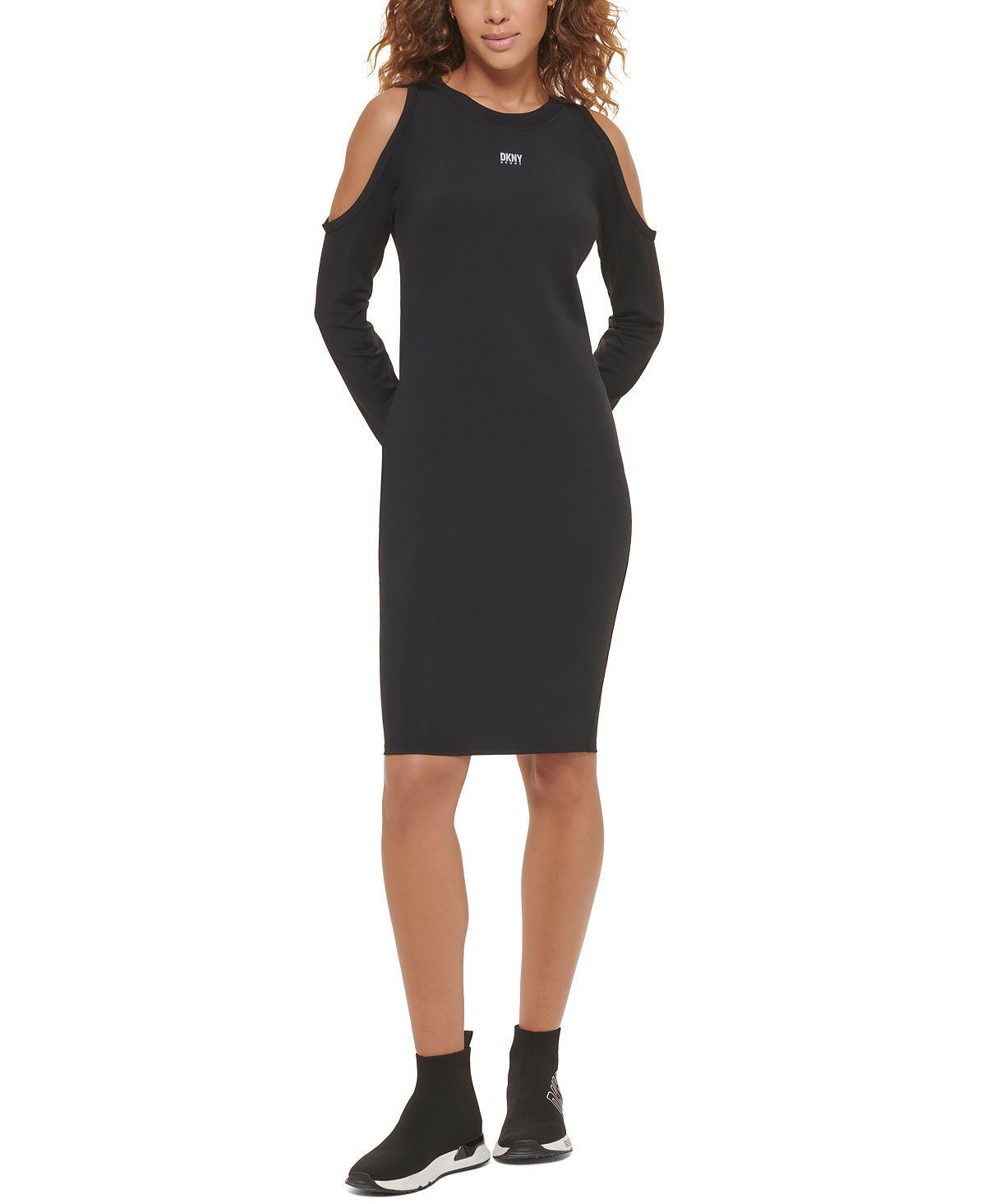 

Женское облегающее платье с открытыми плечами и длинными рукавами DKNY, черный