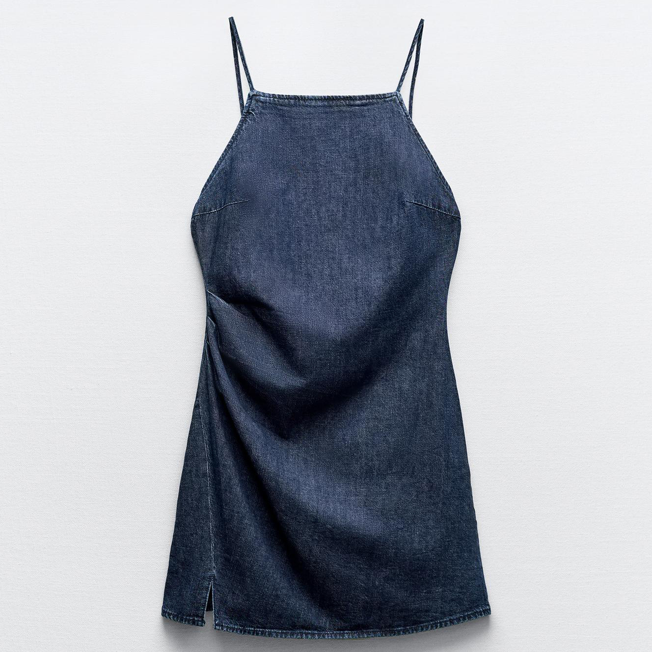 рубашка zara denim trf синий Платье Zara TRF Draped Denim, темно-синий