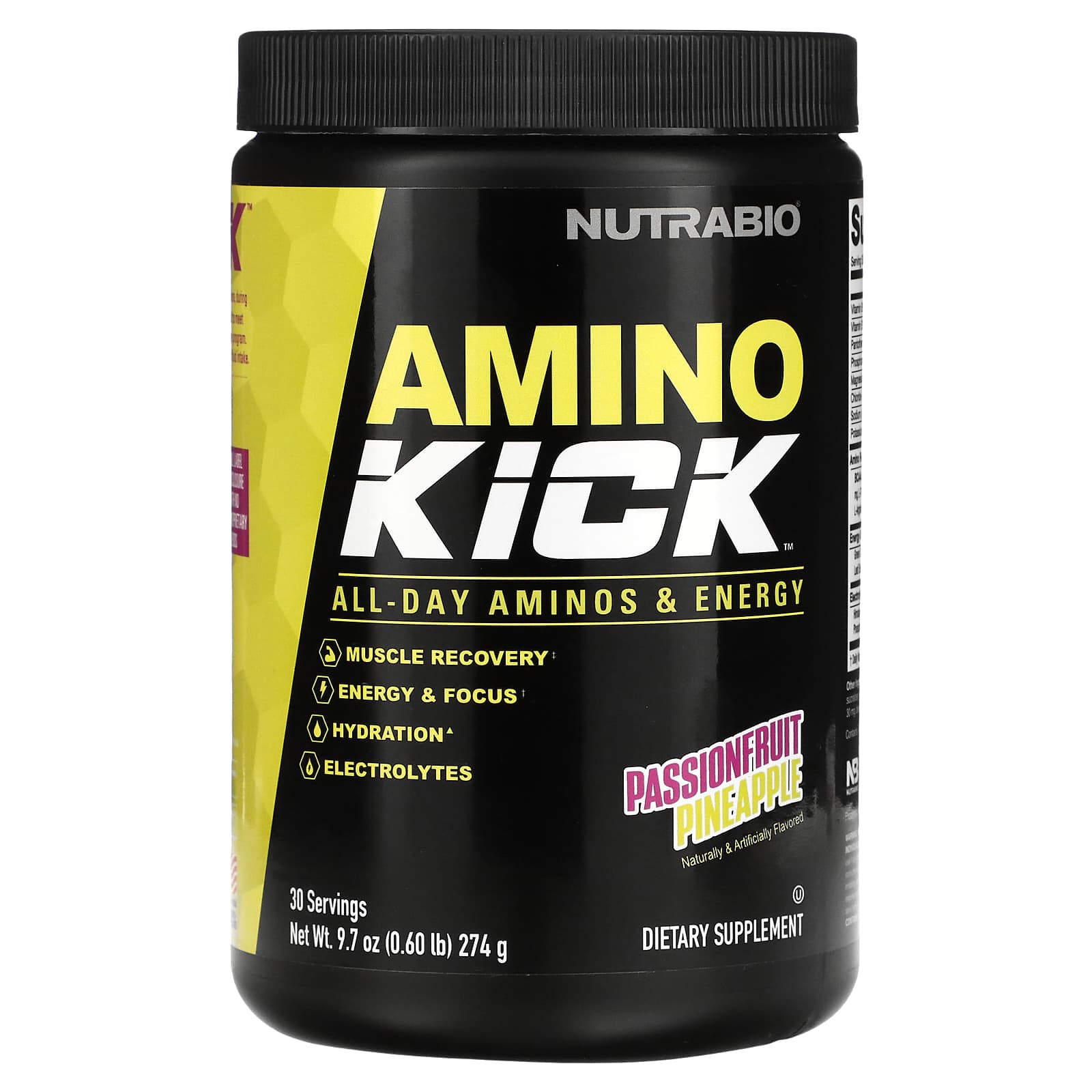 Пищевая Добавка Nutrabio Labs Amino Kick, ананас с маракуйей, 274 г спортивная добавка nutrabio labs amino kick голубая малина 20 стиков по 9г