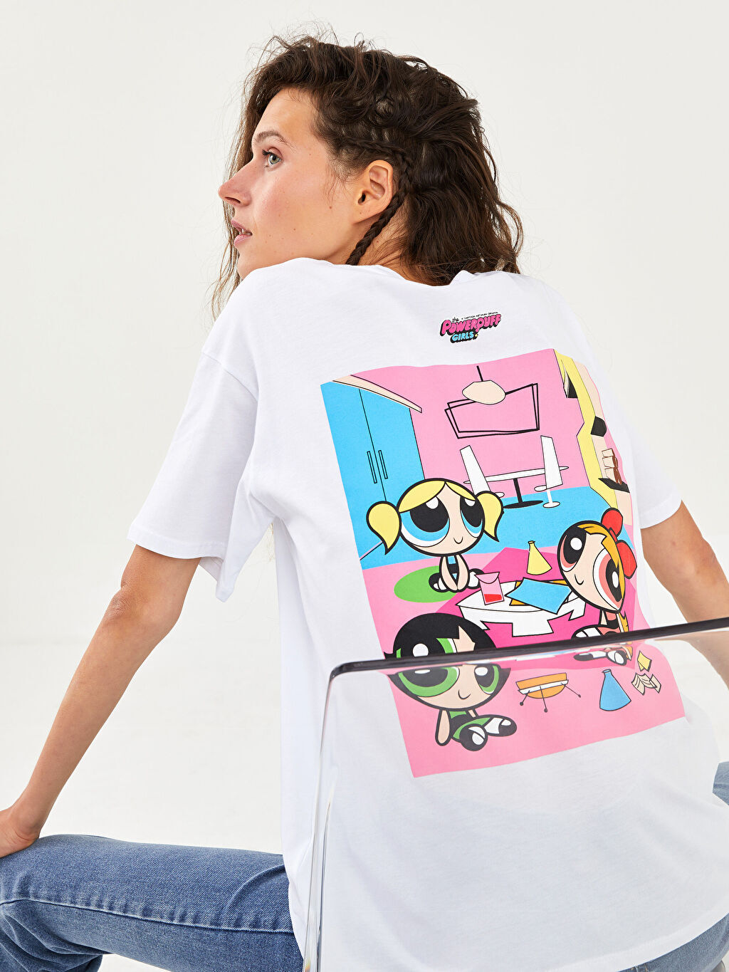 

Хлопковая женская футболка с круглым вырезом и принтом Powerpuff Girls с коротким рукавом
