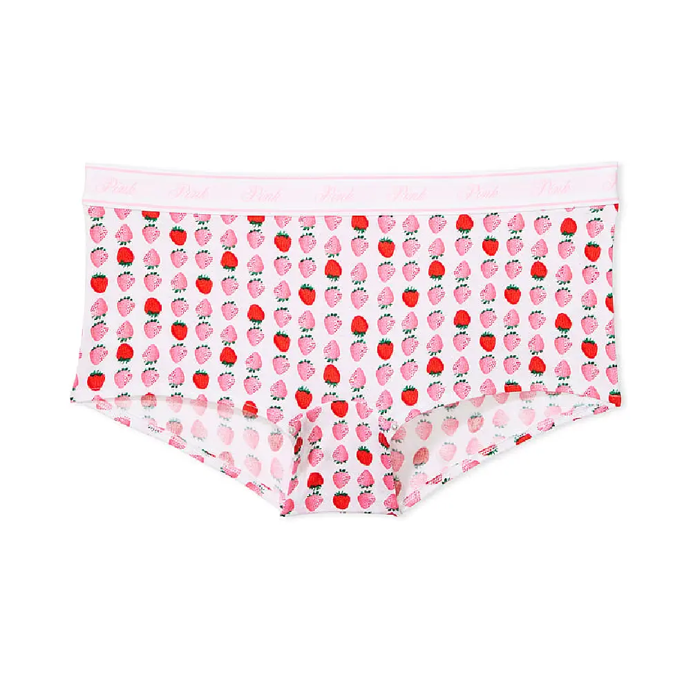

Трусы Victoria's Secret Pink Logo Logo Cotton Boyshort Strawberry Print, белый