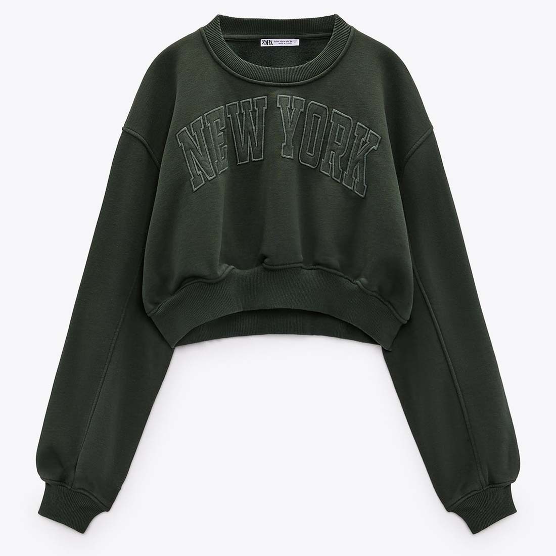 

Свитшот Zara Cropped Slogan, зеленый