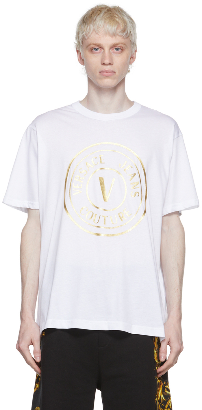 

Белая футболка с V-образной эмблемой Versace Jeans Couture, Белый
