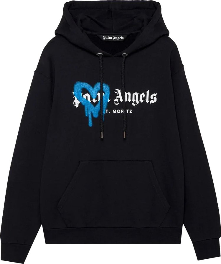 Худи Palm Angels St. Moritz Heart Sprayed Hoodie 'Black/Blue', черный - фото