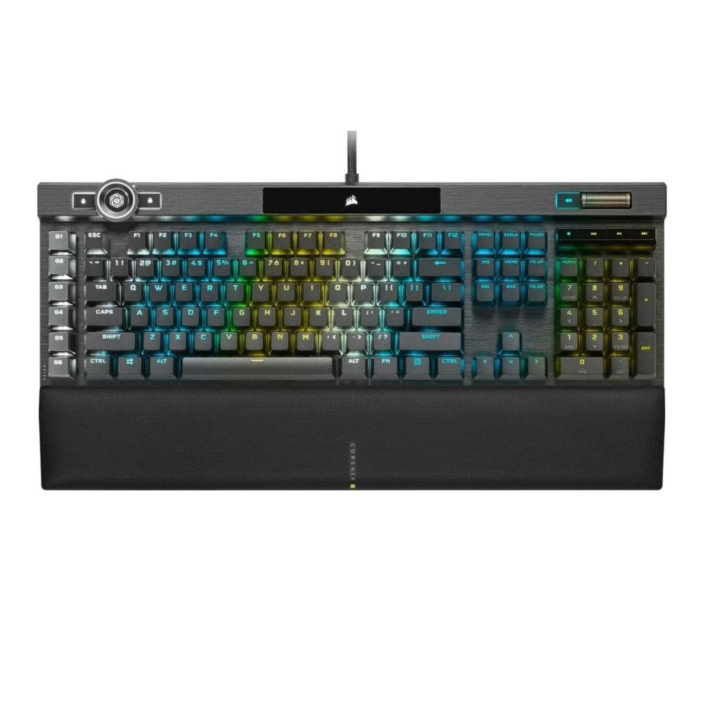 Игровая клавиатура Corsair K100 RGB, проводная, механическая, CHERRY MX Speed Silver, английская раскладка, чёрный блок питания corsair 650w cx650f rgb cp 9020217 eu