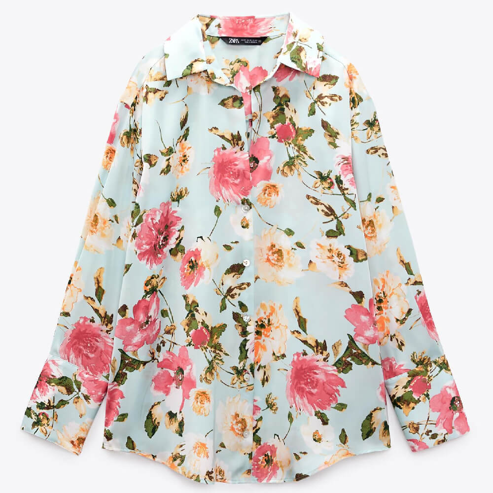 

Рубашка Zara Satin Floral, розовый/голубой