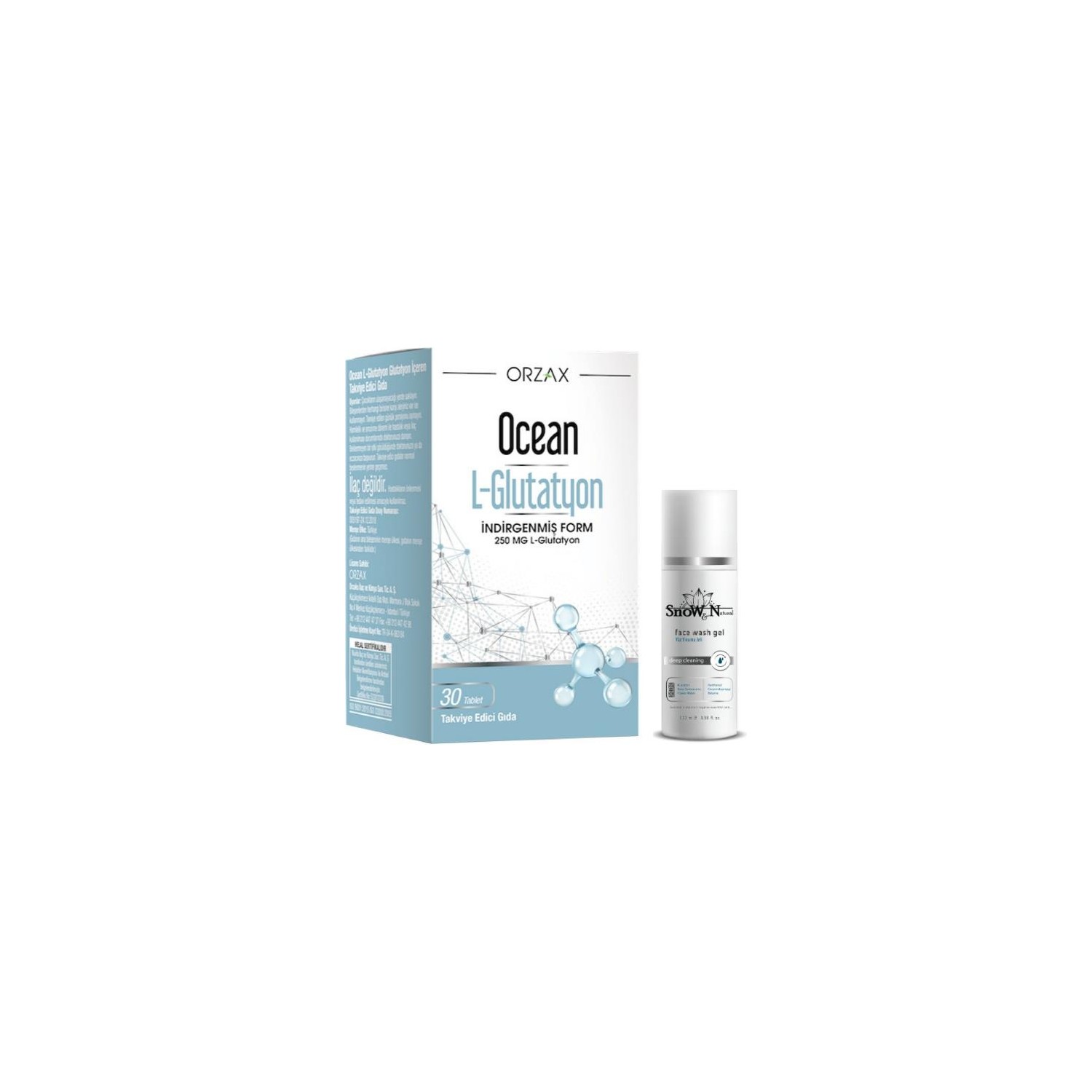 L-глутатион Orzax 250 мг, 30 таблеток + Очищающий гель для лица, 100 мл l глутатион orzax ocean 250 мг 2 упаковки по 30 таблеток