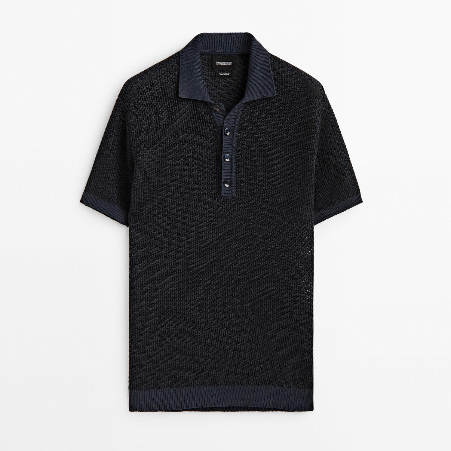 

Свитер-поло Massimo Dutti Jacquard Linen, темно-синий