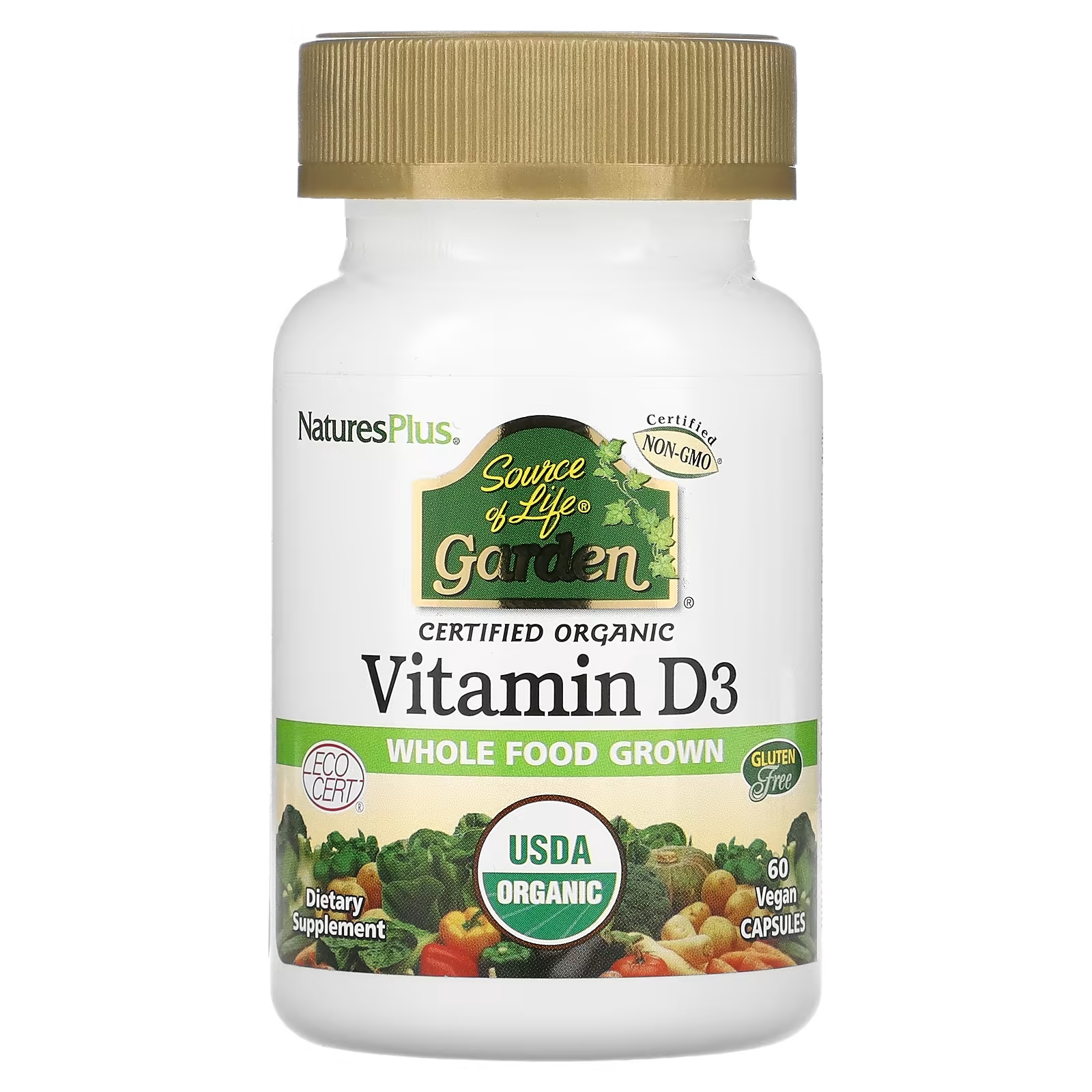 Витамин D3 NaturesPlus Source of Life Garden, 60 веганских капсул
