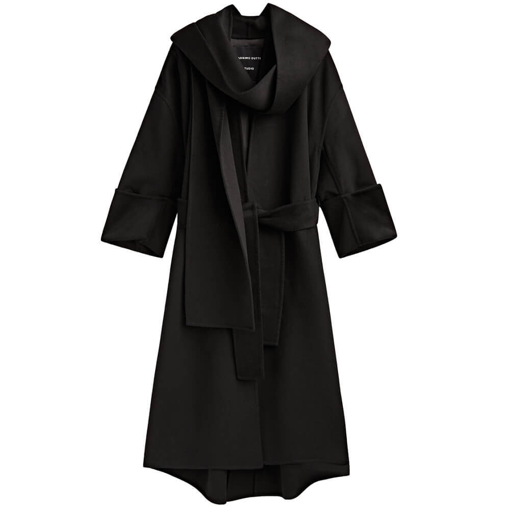

Пальто Massimo Dutti Long With Scarf, черный