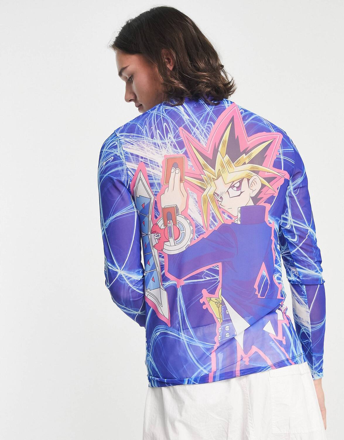 

Сетчатая футболка с длинными рукавами и принтом Yu Gi Oh ASOS DESIGN, Синий