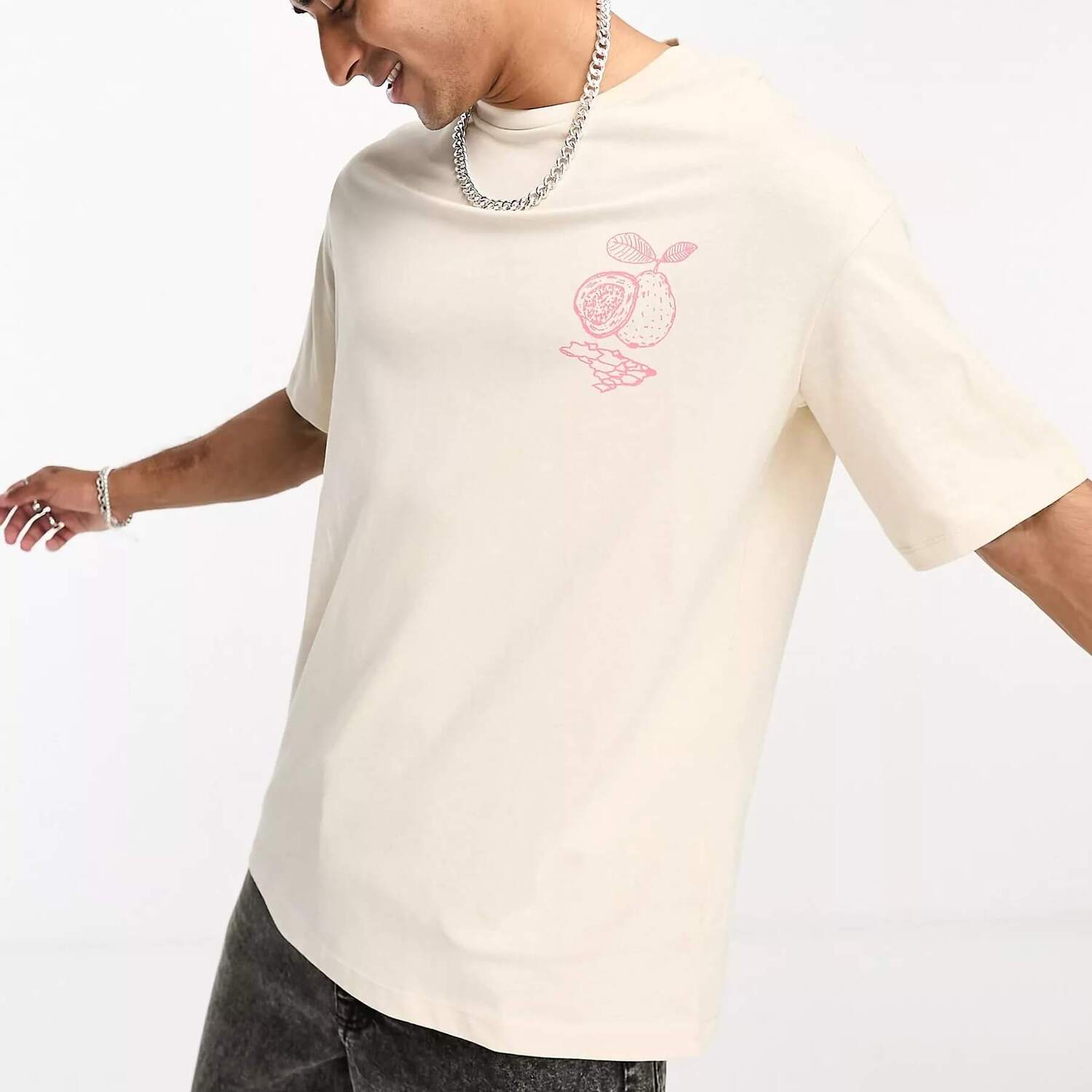 

Футболка оверсайз Selected Homme With Guava Back Print, бежевый