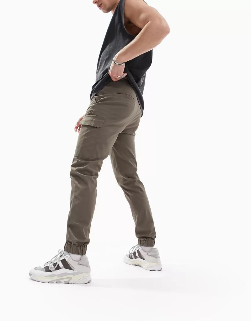 Узкие брюки карго цвета хаки с манжетами ASOS