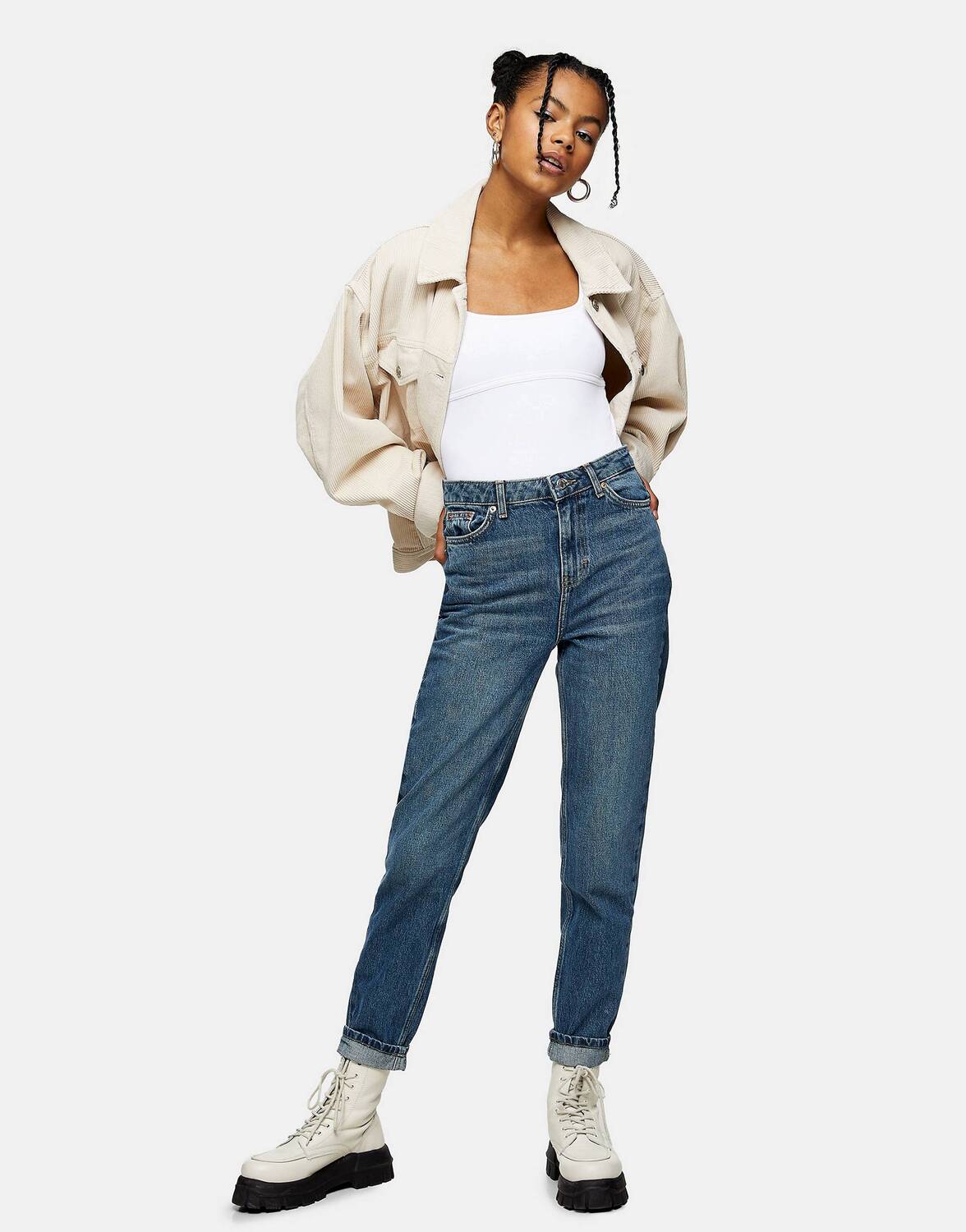 

Сине-зеленые аутентичные джинсы Mom Topshop