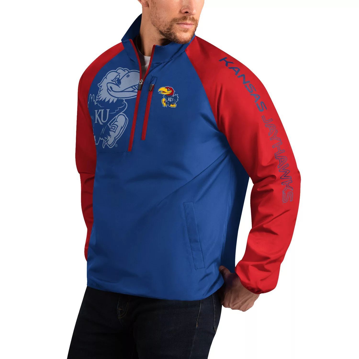 

Мужская спортивная куртка Carl Banks Royal Kansas Jayhawks Point Guard с молнией до половины длины реглан G-III