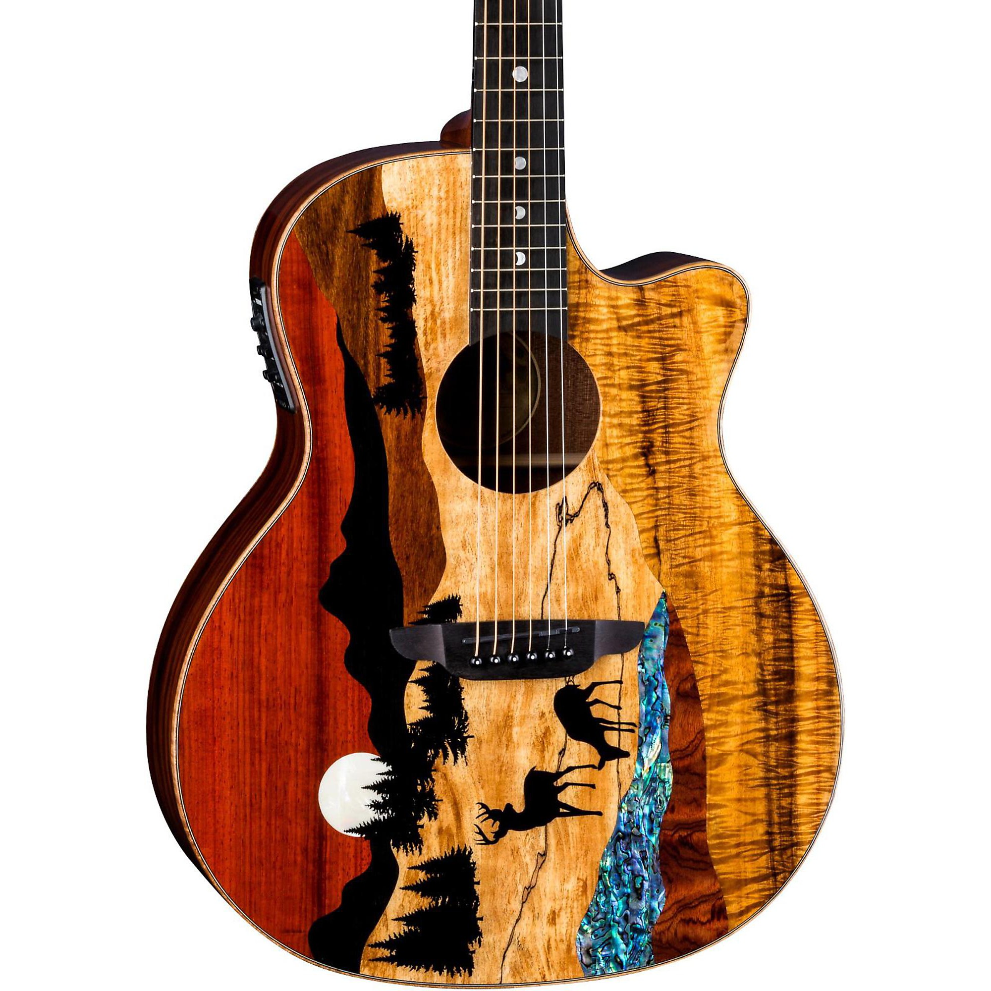Luna Guitars Vista Deer Акустически-электрическая гитара из тропического дерева Natural носорог вырезан из тропического дерева шишам