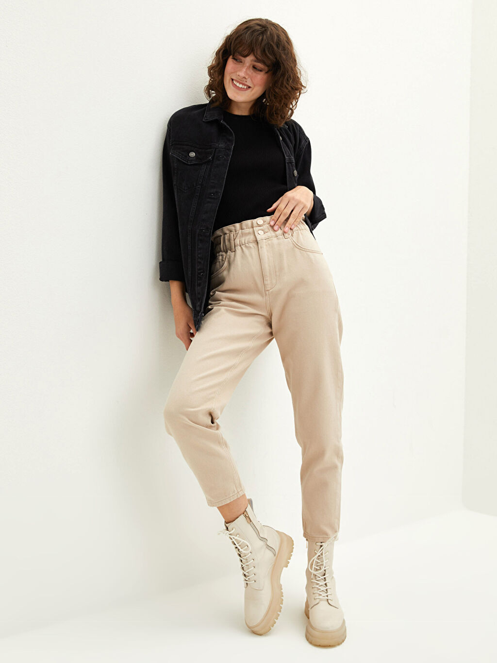 

Женские джинсовые брюки с напуском и карманами с завышенной талией LCW Jeans